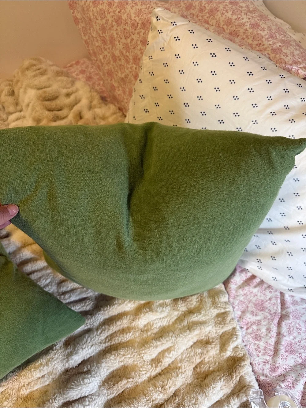 Down filled linen pair green Pillows- Soft Decorative Throw Pillow